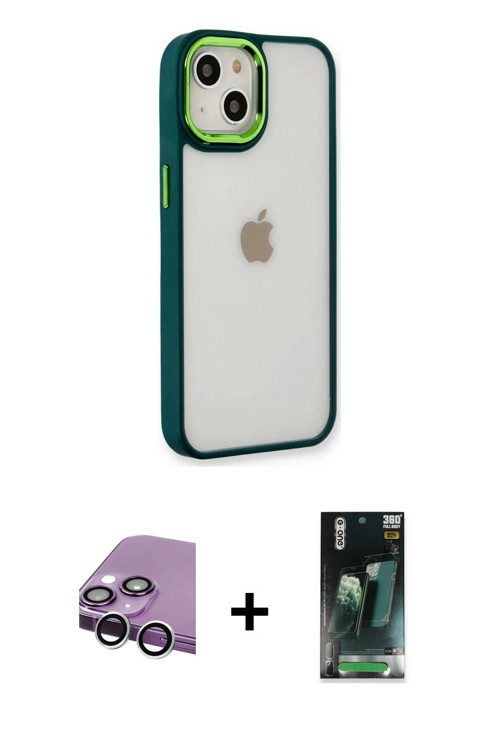 ieg™ iPhone 14 Plus Kılıf Eksen Doku Prime - Siyah 360 Mat Full Body Arka Koruyucu + Gümüş Raze Meta