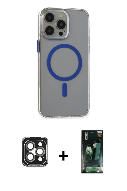 ieg™ iPhone 15 Pro Max Kılıf Odak Form Özel Seri - Siyah 360 Mat Full Body Arka Koruyucu + Gri PVD M