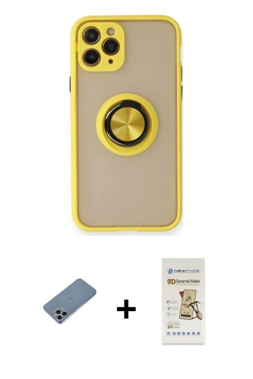 ieg™ iPhone 11 Pro Max Kılıf Yörünge Çizgi - Siyah Mat Seramik Nano Ekran Koruyucu + Sierra Blue Shi