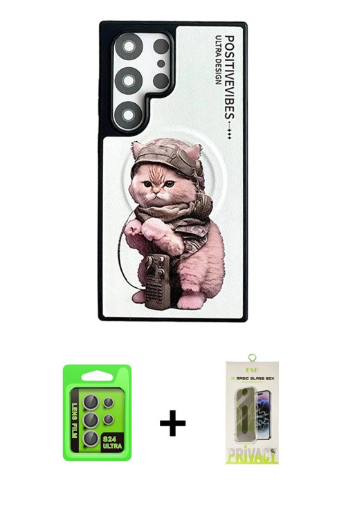 ieg™ Galaxy S24 Ultra Kılıf Siluet Modern Özel Seri - Siyah Joko Magic 5D Hayalet Cam + Gri Raze Met