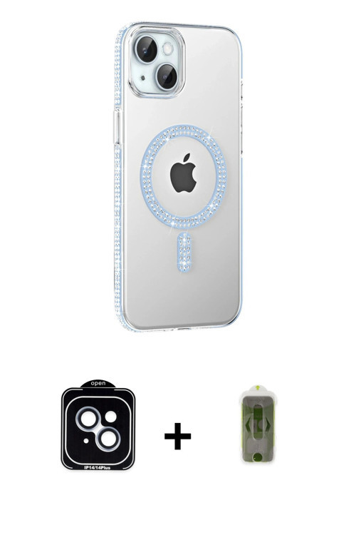 ieg™ iPhone 14 Kılıf Yörünge Koleksiyonu - Siyah Joko Magic 5D Hayalet Cam + Mavi PVD Metal Kamera L