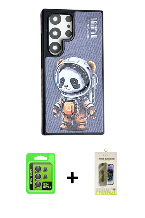 ieg™ Galaxy S24 Ultra Kılıf Siluet Modern Özel Seri - Siyah Joko Magic 5D Hayalet Cam + Gri Raze Met