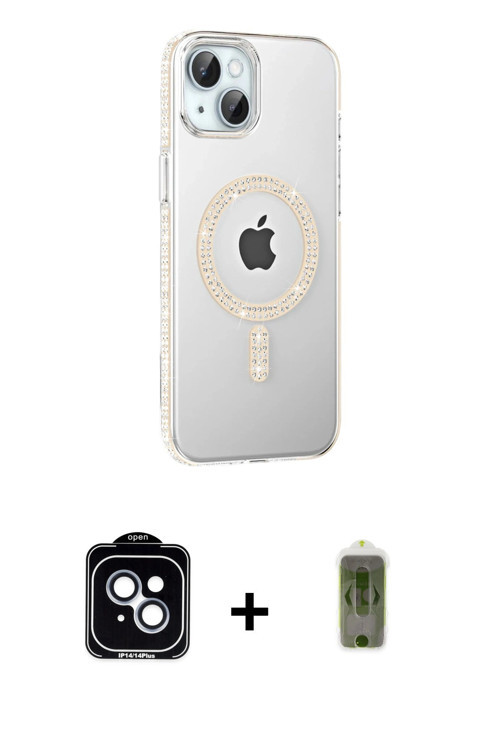 ieg™ iPhone 14 Kılıf Yörünge Koleksiyonu - Siyah Joko Magic 5D Hayalet Cam + Mavi PVD Metal Kamera L