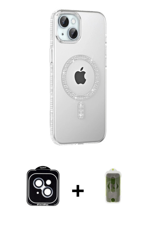 ieg™ iPhone 14 Kılıf Yörünge Koleksiyonu - Siyah Joko Magic 5D Hayalet Cam + Mavi PVD Metal Kamera L