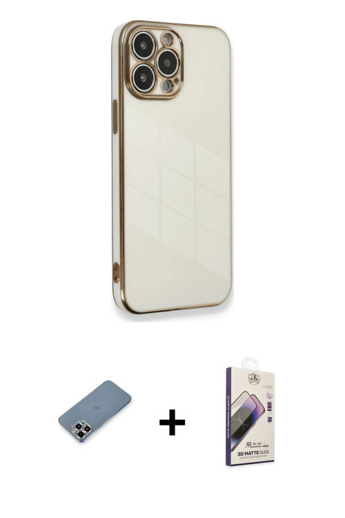 ieg™ iPhone 13 Pro Max Kılıf Yankı Serisi - Siyah Bilvis 3D Mat Cam Ekran Koruyucu + Mor Metal Kamer