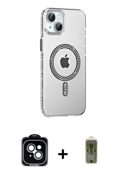 ieg™ iPhone 14 Kılıf Yörünge Koleksiyonu - Siyah Joko Magic 5D Hayalet Cam + Mavi PVD Metal Kamera L