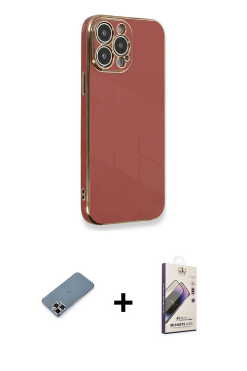 ieg™ iPhone 13 Pro Max Kılıf Yankı Serisi - Siyah Bilvis 3D Mat Cam Ekran Koruyucu + Mor Metal Kamer