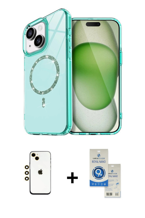 ieg™ iPhone 14 Kılıf Kıvılcım Form Prime - Şeffaf Royal Nano Ekran Koruyucu + Gold Shine Kamera Lens