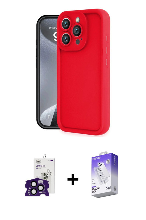 ieg™ iPhone 16 Pro Max Kılıf Yankı Yansıma Özel Seri - Siyah Bilvis 5in1 3D Magic Cam Ekran Koruyucu