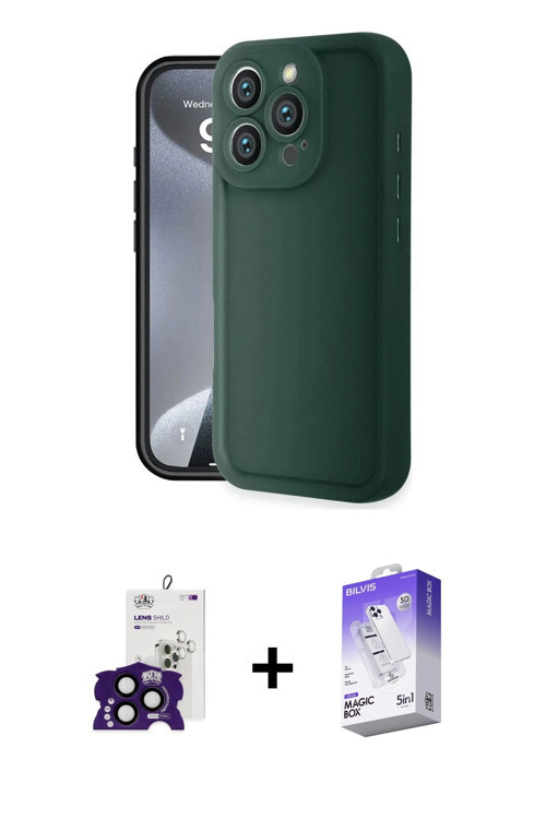 ieg™ iPhone 16 Pro Max Kılıf Yankı Yansıma Özel Seri - Siyah Bilvis 5in1 3D Magic Cam Ekran Koruyucu