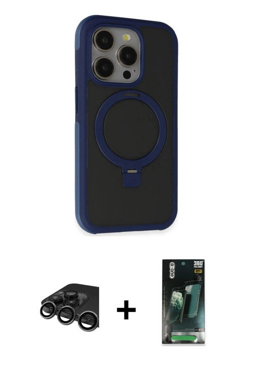 ieg™ iPhone 15 Pro Kılıf Ahenk Yansıma Özel Seri - Siyah 360 Mat Full Body Arka Koruyucu + Titanyum