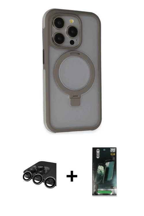 ieg™ iPhone 15 Pro Kılıf Ahenk Yansıma Özel Seri - Siyah 360 Mat Full Body Arka Koruyucu + Titanyum