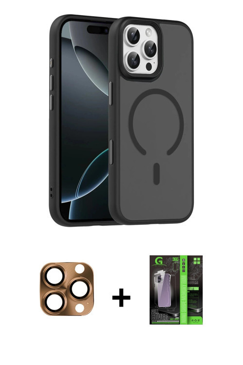 ieg™ iPhone 16 Pro Max Kılıf Doruk Form Serisi - Şeffaf 360 Full Body Arka Koruyucu + Çöl Titanyum P
