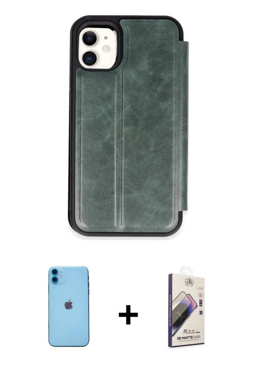 ieg™ iPhone 11 Kılıf Zirve Yansıma Serisi - Siyah Bilvis 3D Mat Cam Ekran Koruyucu + Mavi Neon Fosfo