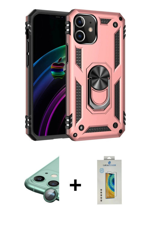 ieg™ iPhone 12 Kılıf Ahenk Klasik Koleksiyonu - Siyah Polymer Nano Ekran Koruyucu + Yeşil Raze Metal