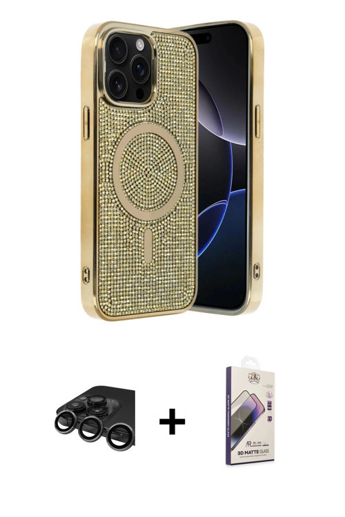 iPhone 15 Pro Max Kılıf Eksen Çizgi - Siyah Bilvis 3D Mat Cam Ekran Koruyucu + Titanyum Gri Raz