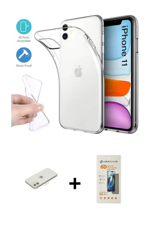 ieg™ iPhone 11 Kılıf Zirve Doku - Siyah 6D Mat Seramik Hayalet Nano Ekran Koruyucu + Turuncu Renkli