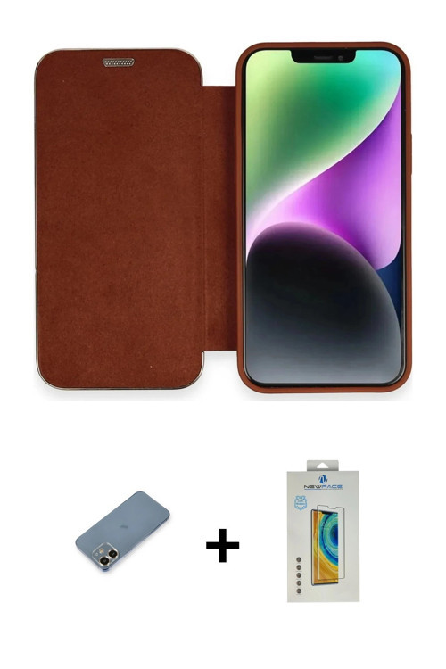 ieg™ iPhone 12 Kılıf Siluet Minimal Serisi - Siyah Polymer Nano Ekran Koruyucu + Gold Metal Kamera L