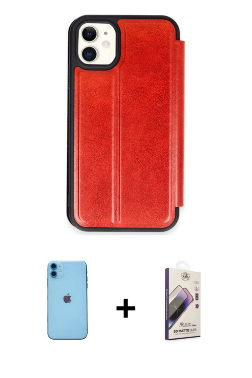 ieg™ iPhone 11 Kılıf Zirve Yansıma Serisi - Siyah Bilvis 3D Mat Cam Ekran Koruyucu + Mavi Neon Fosfo