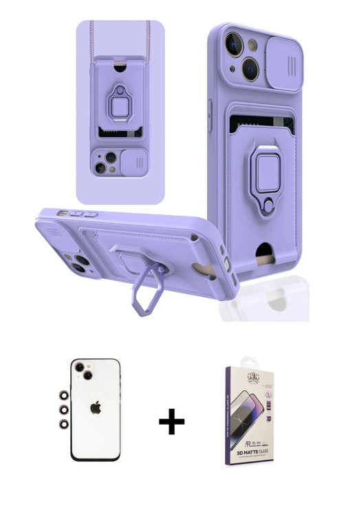 iPhone 14 Kılıf Vadi Form Prime - Siyah Bilvis 3D Mat Cam Ekran Koruyucu + Gökkuşağı Shine Kame