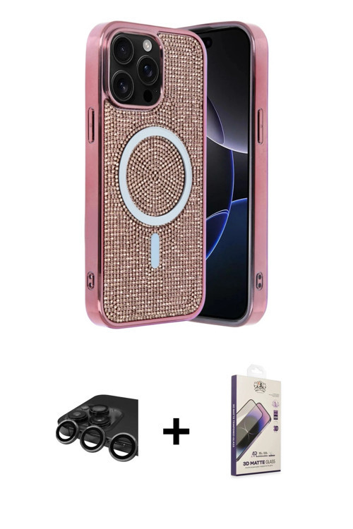 iPhone 15 Pro Max Kılıf Eksen Çizgi - Siyah Bilvis 3D Mat Cam Ekran Koruyucu + Titanyum Gri Raz