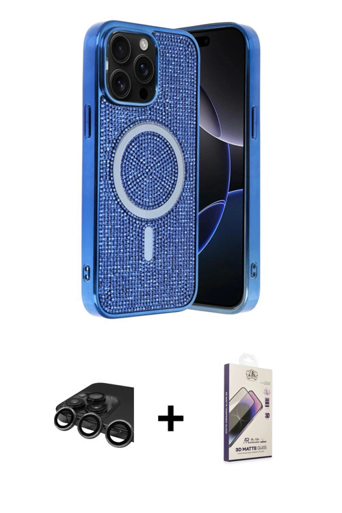 iPhone 15 Pro Max Kılıf Eksen Çizgi - Siyah Bilvis 3D Mat Cam Ekran Koruyucu + Titanyum Gri Raz