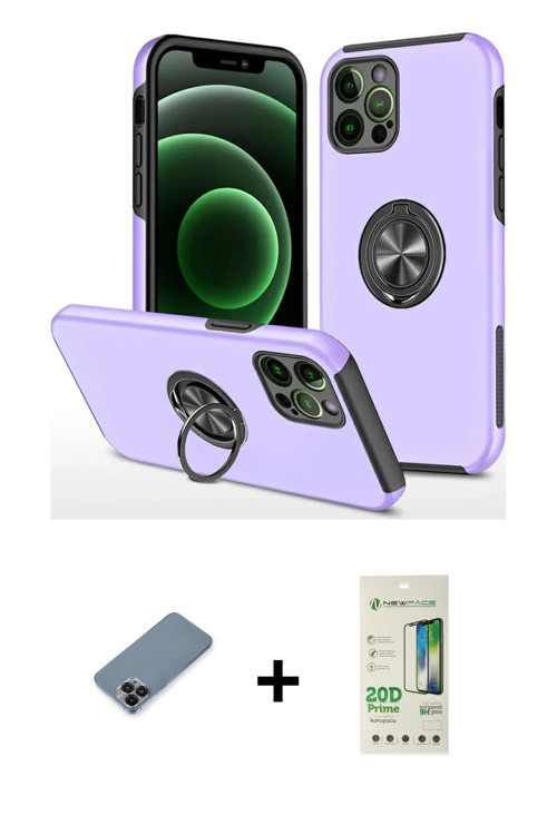 iPhone 12 Pro Max Kılıf Odak Form Prime - Siyah 20D Premium Cam Ekran Koruyucu + Siyah Metal Ka