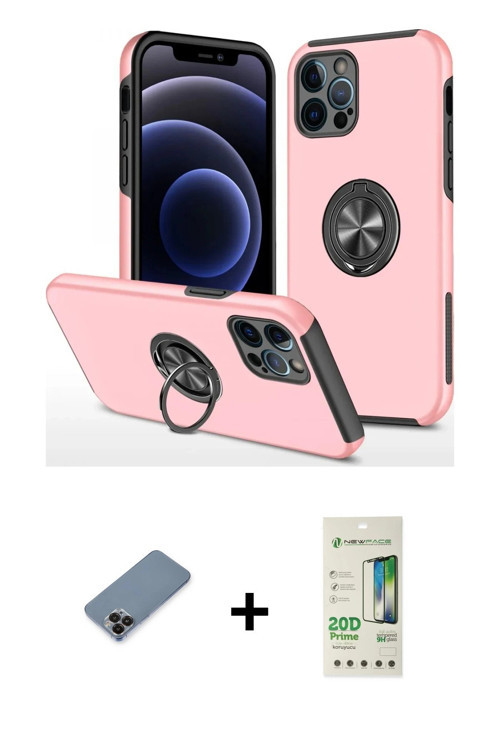 iPhone 12 Pro Max Kılıf Odak Form Prime - Siyah 20D Premium Cam Ekran Koruyucu + Siyah Metal Ka