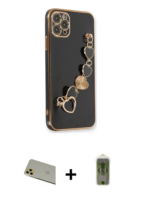 iPhone 11 Pro Max Kılıf Nova Işık Prime - Siyah Joko Magic 5D Hayalet Cam + Gold Rainbow Kamera