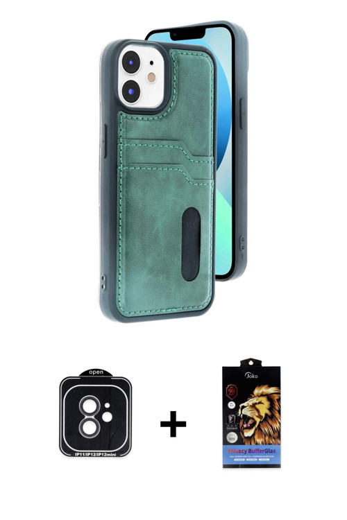 iPhone 11 Kılıf Yörünge Işık Serisi - Siyah Buffer Hayalet Cam Ekran Koruyucu + Siyah PVD Metal