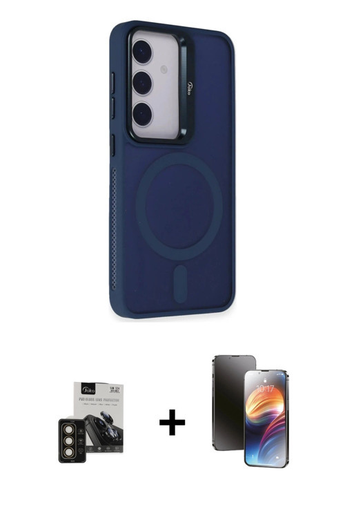 Galaxy S24 Kılıf Akış Form - Siyah 3D Antistatik Mat Seramik Nano Ekran Koruyucu + Gold PVD Met