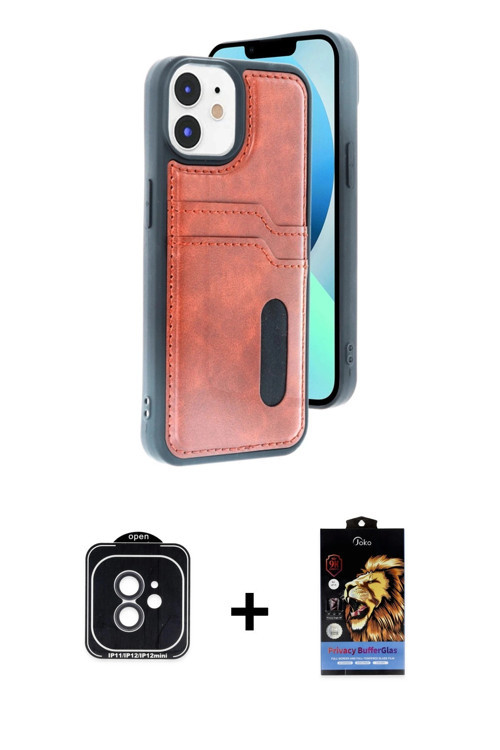 iPhone 11 Kılıf Yörünge Işık Serisi - Siyah Buffer Hayalet Cam Ekran Koruyucu + Siyah PVD Metal