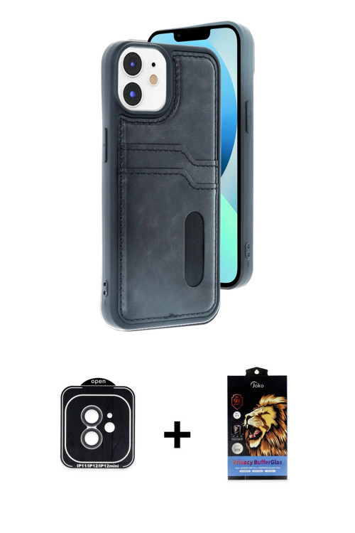 iPhone 11 Kılıf Yörünge Işık Serisi - Siyah Buffer Hayalet Cam Ekran Koruyucu + Siyah PVD Metal