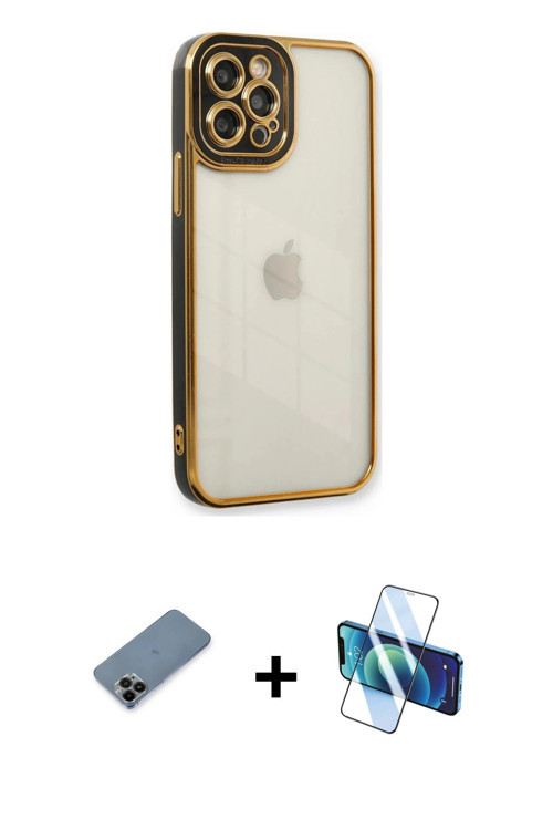 iPhone 12 Pro Kılıf Çekirdek Klasik Serisi - Siyah 3D Antistatik Seramik Nano Ekran Koruyucu +