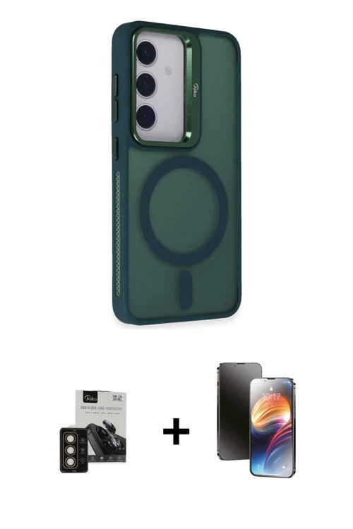 Galaxy S24 Kılıf Akış Form - Siyah 3D Antistatik Mat Seramik Nano Ekran Koruyucu + Gold PVD Met
