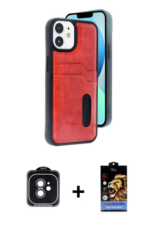 iPhone 11 Kılıf Yörünge Işık Serisi - Siyah Buffer Hayalet Cam Ekran Koruyucu + Siyah PVD Metal