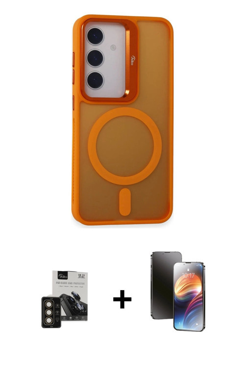Galaxy S24 Kılıf Akış Form - Siyah 3D Antistatik Mat Seramik Nano Ekran Koruyucu + Gold PVD Met