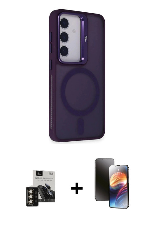 Galaxy S24 Kılıf Akış Form - Siyah 3D Antistatik Mat Seramik Nano Ekran Koruyucu + Gold PVD Met