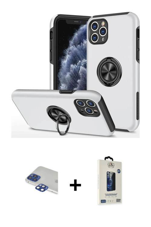 iPhone 11 Pro Max Kılıf Odak Form Prime - Siyah Bilvis Hayalet Cam Ekran Koruyucu + Lacivert Pe