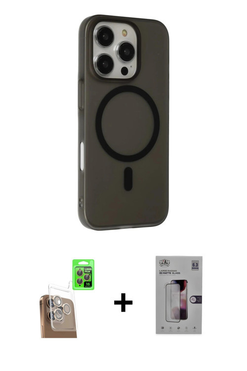 iPhone 16 Pro Kılıf Çekirdek Modern Prime - Siyah Bilvis 3D Mat Cam Ekran Koruyucu + Çöl Titany