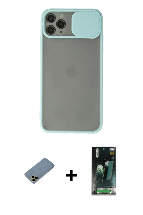 iPhone 11 Pro Max Kılıf Vadi Çizgi - Şeffaf 360 Full Body Arka Koruyucu + Gold Shine Kamera Len