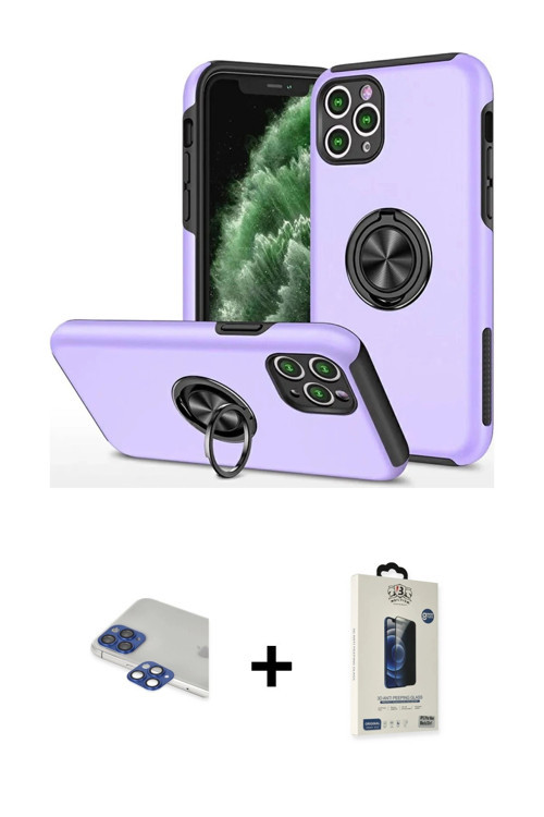 iPhone 11 Pro Max Kılıf Odak Form Prime - Siyah Bilvis Hayalet Cam Ekran Koruyucu + Lacivert Pe