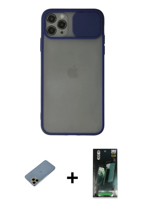 iPhone 11 Pro Max Kılıf Vadi Çizgi - Şeffaf 360 Full Body Arka Koruyucu + Gold Shine Kamera Len