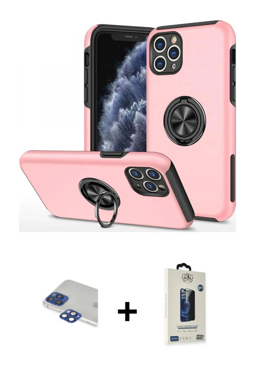 iPhone 11 Pro Max Kılıf Odak Form Prime - Siyah Bilvis Hayalet Cam Ekran Koruyucu + Lacivert Pe