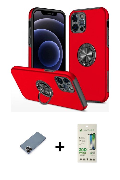 iPhone 12 Pro Max Kılıf Odak Form Prime - Siyah 20D Premium Cam Ekran Koruyucu + Siyah Metal Ka