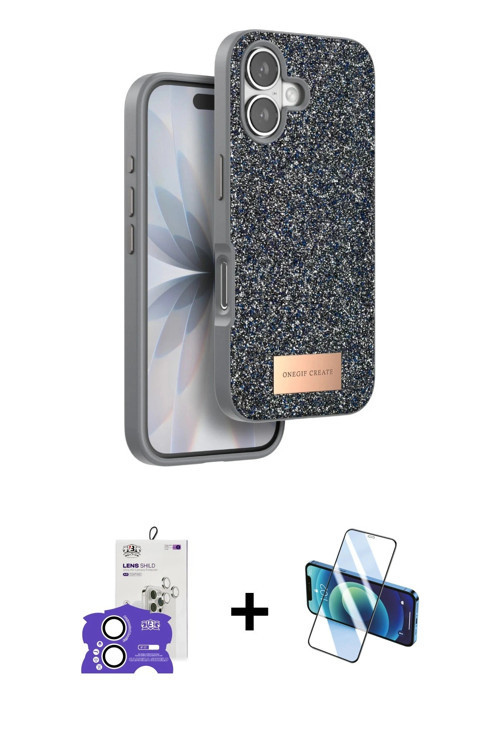 iPhone 17 Kılıf Vadi Klasik Serisi - Siyah 3D Antistatik Cam Ekran Koruyucu + Gümüş Bilvis Tita