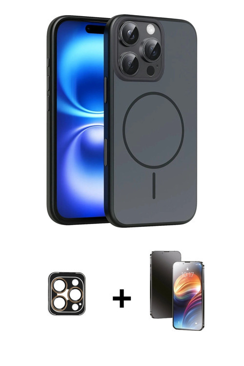 iPhone 16 Pro Max Kılıf Atlas Asil Prime - Siyah 3D Antistatik Mat Seramik Nano Ekran Koruyucu