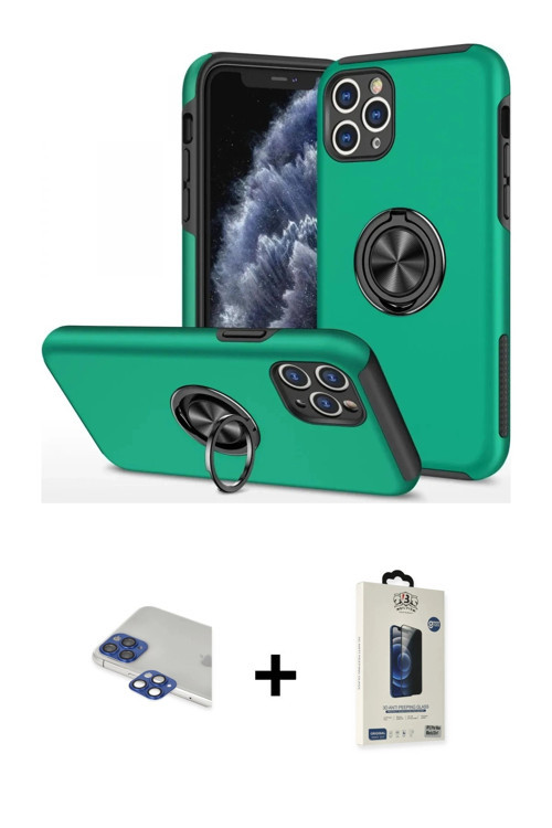 iPhone 11 Pro Max Kılıf Odak Form Prime - Siyah Bilvis Hayalet Cam Ekran Koruyucu + Lacivert Pe