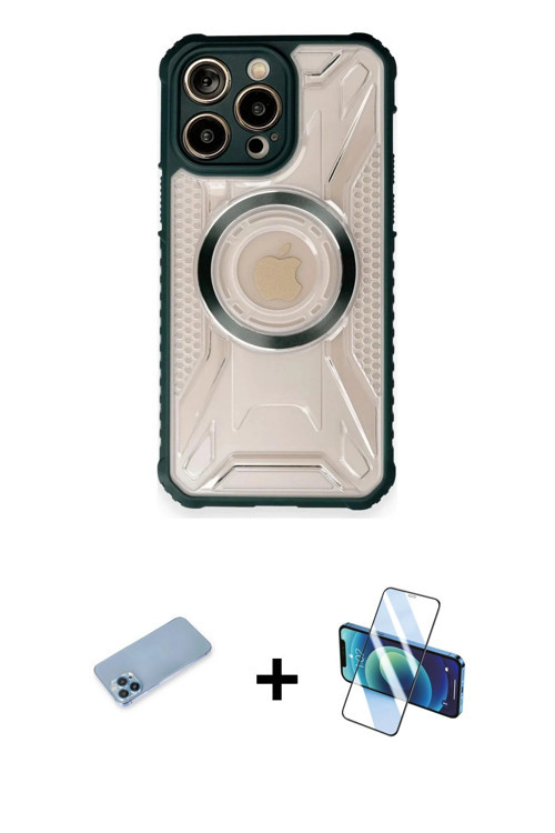iPhone 12 Pro Kılıf Kutup Modern - Siyah 3D Antistatik Seramik Nano Ekran Koruyucu + Mavi Shine