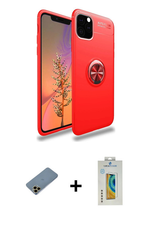 iPhone 11 Pro Kılıf Yankı Form Prime - Siyah Polymer Nano Ekran Koruyucu + Gold Shine Kamera Le